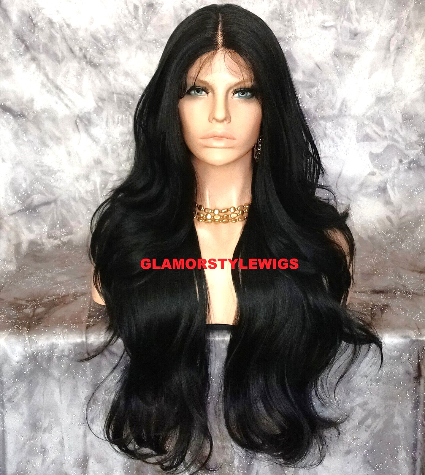 38″ LACE FRONT FULL WIG LONG WAVY LAYERED WITH BABY HAIR OFF BLACK #1B NWT
