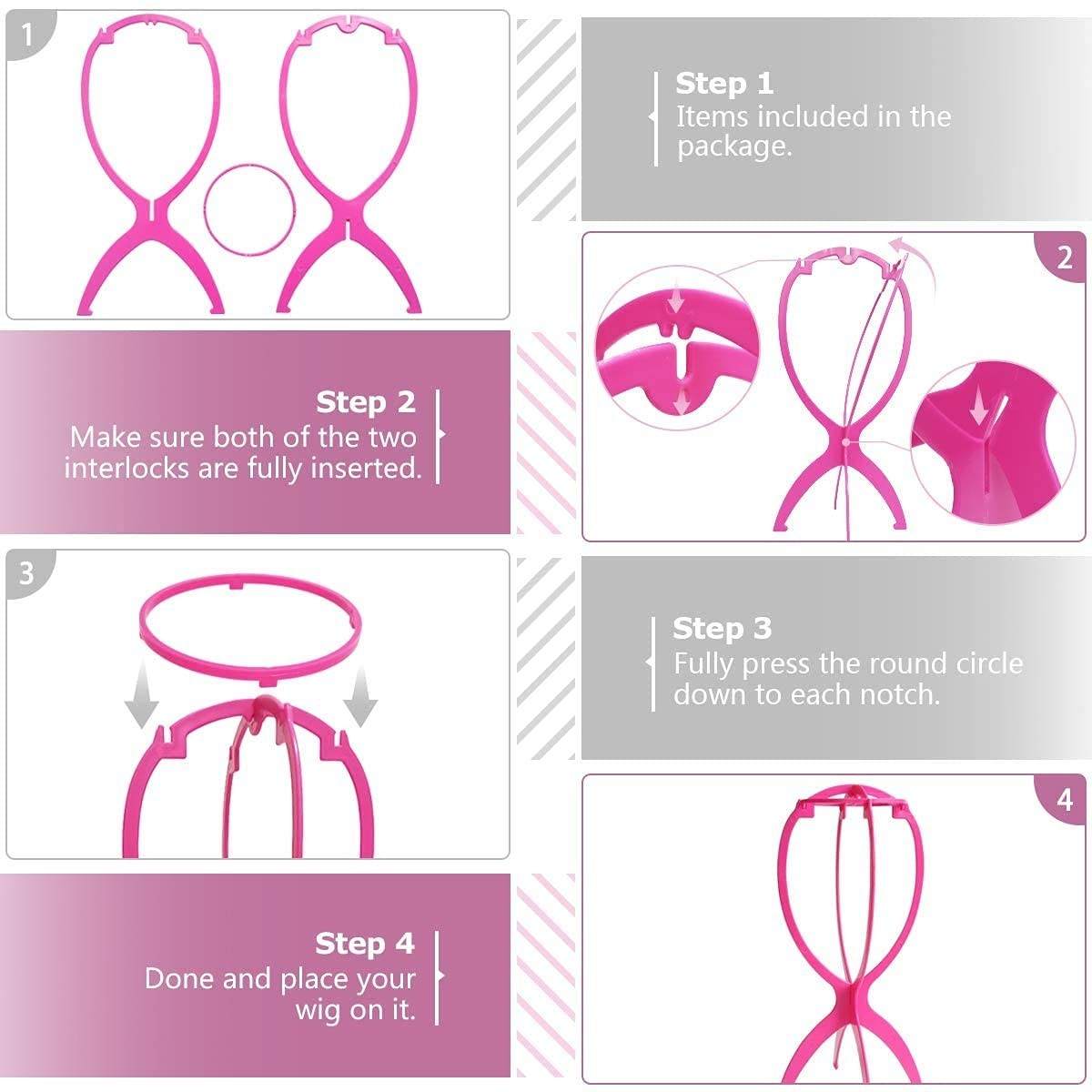 Durable Hot Pink Wig Holder – 3 Packs, Perfect for Travel & Organization