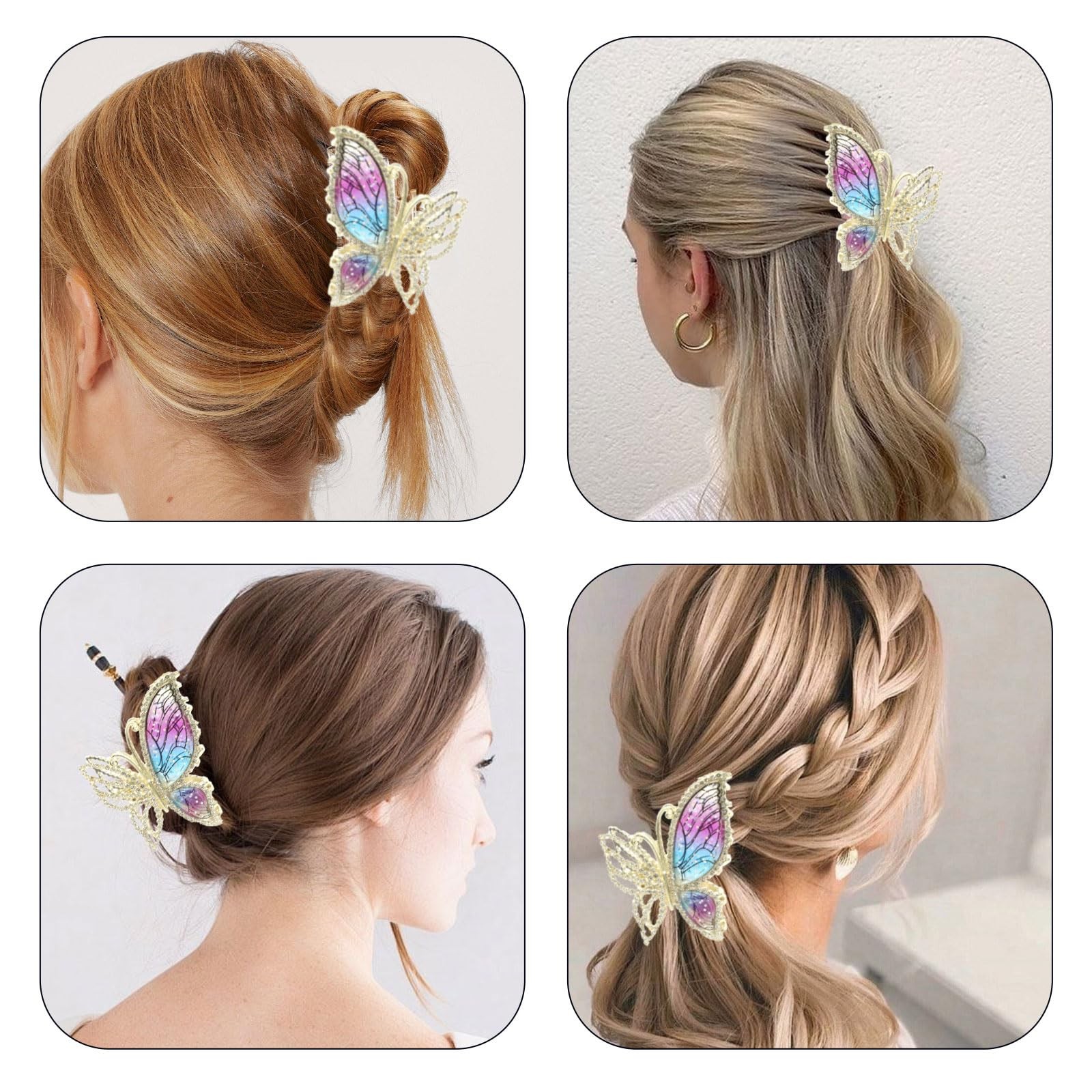 Butterfly Hair Clips with Metal Claw – 1 Count (Pack of 1), Blue & Purple