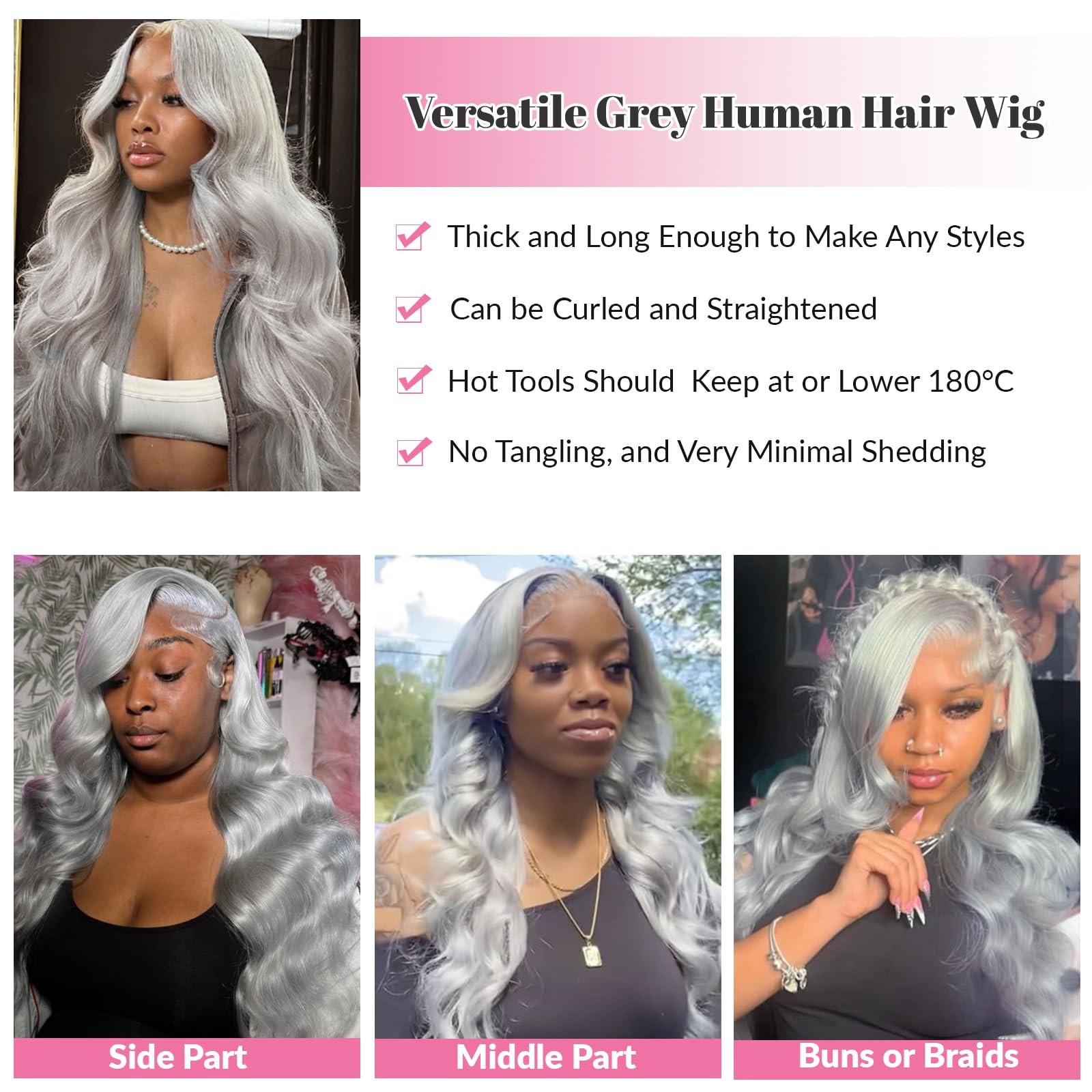 Licoville Upgraded Real 180 Density Grey Human Hair Wig 13X6 Body Wave Grey