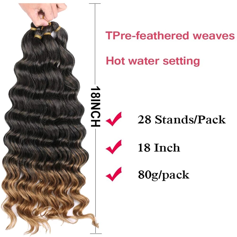 18″ Ocean Wave Crochet Hair Deep Wavy Braiding Hair Curly Crochet Hair Extension