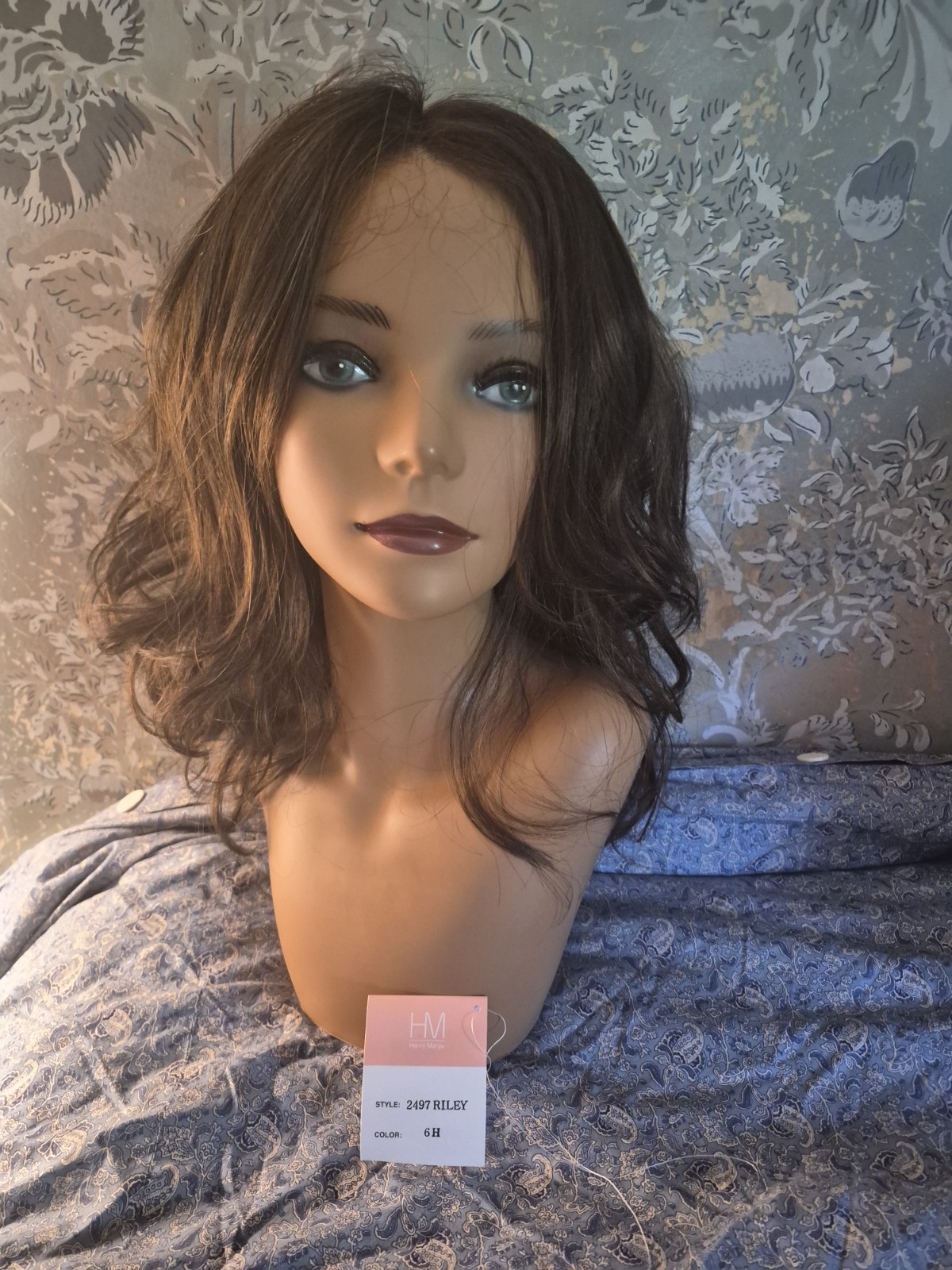Henry Margu Riley 2497 6H Wavy Layered Synthetic Wig Wefted Mono-Part Brown