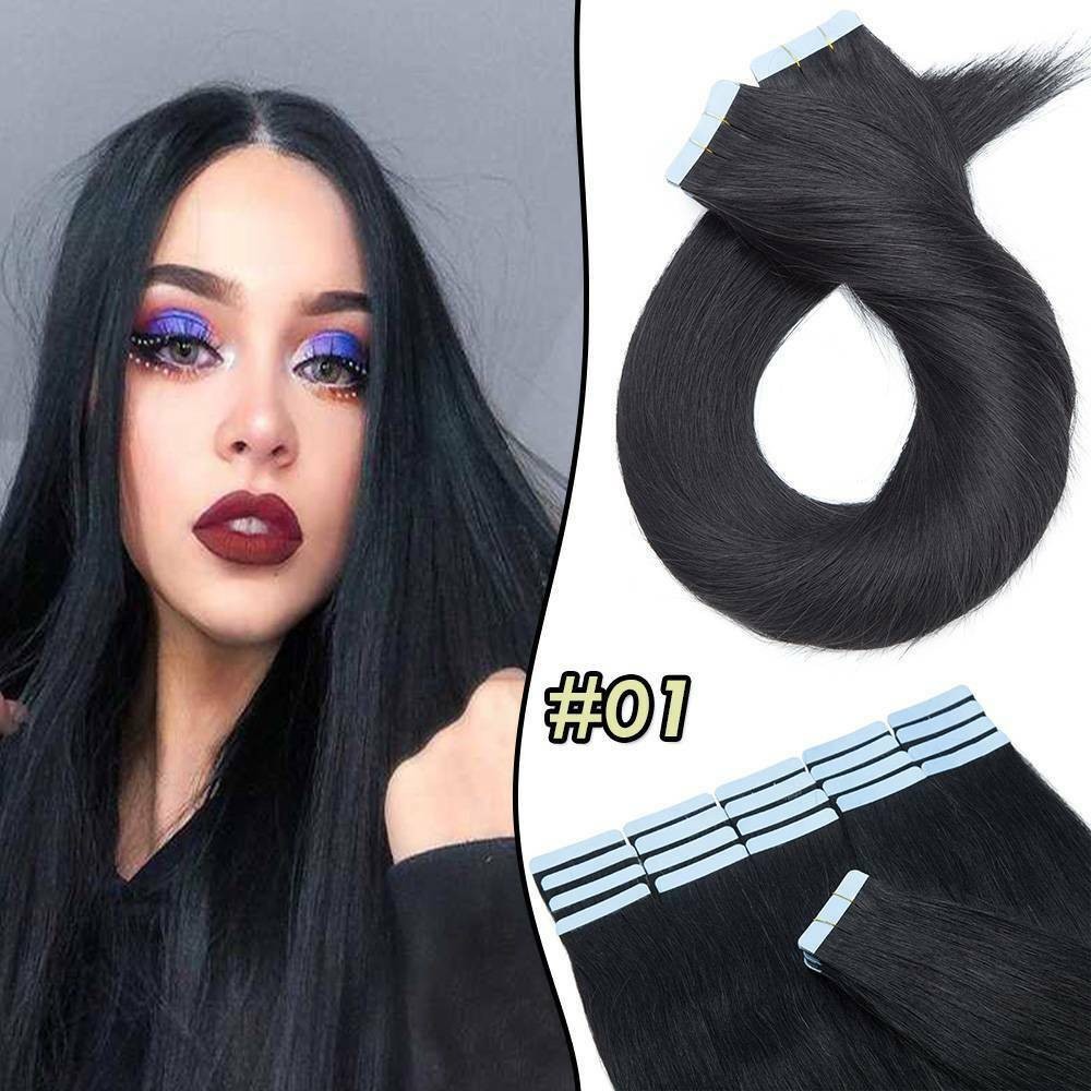 Invisible Tape In Real Human Hair Extensions Skin Weft Hairpiece 20pcs 14-26inch
