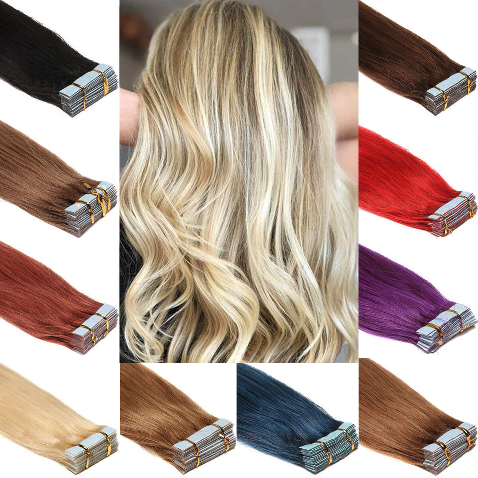 Tape-in Skin Weft 100% Human Hair Extensions Invisible Double Sided Tape on Hair