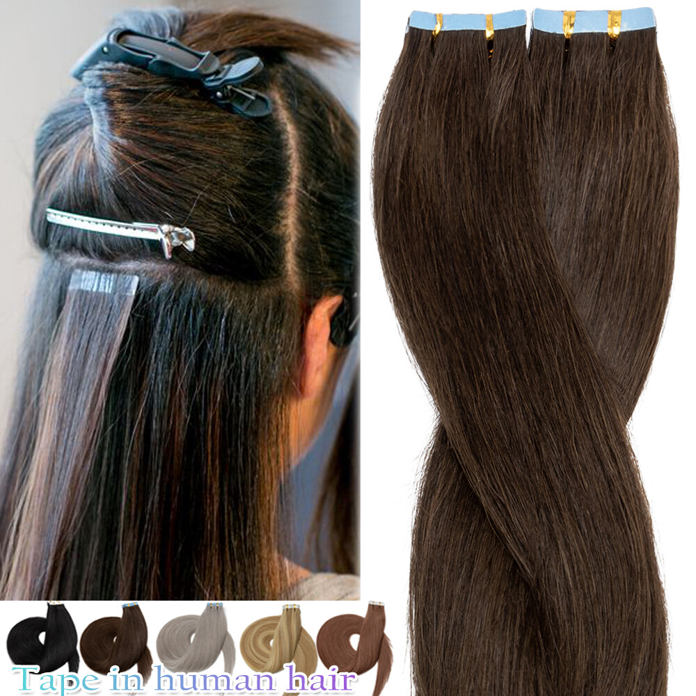 12″-24″ Tape In Russian 100% Remy Human Hair Extensions Skin Weft THICK OMBRE US