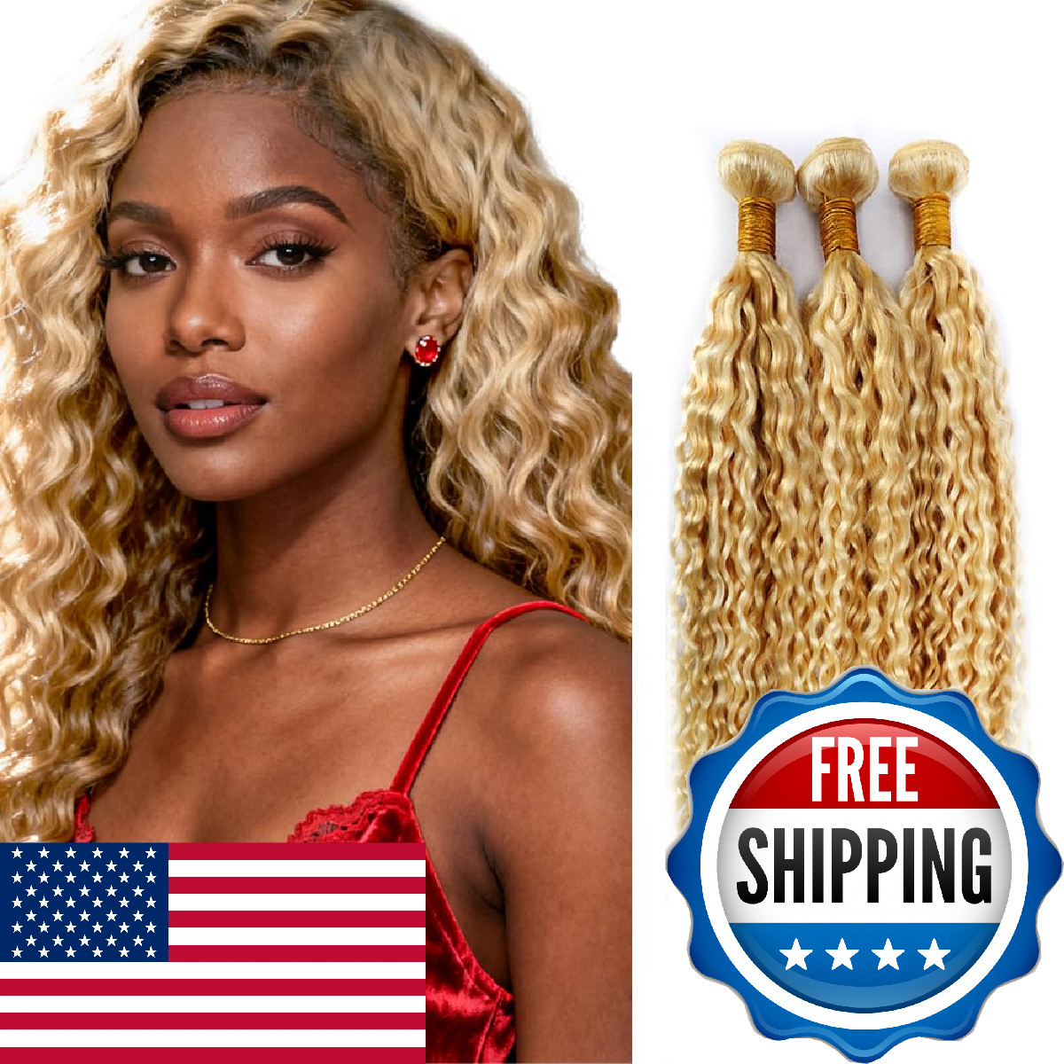 Wuvusnm 22 24 26 Inch P27613 Human Hair Bundles Blonde Curly Bundles Human Hair