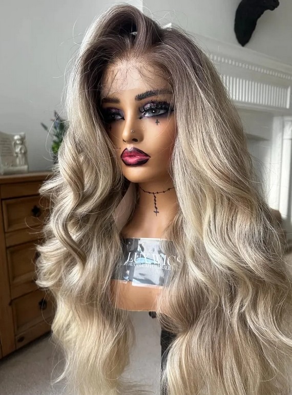 Long Hair Blonde Balayage Wig 26″ 13×4 Lace Front 100% Human Hair Wig