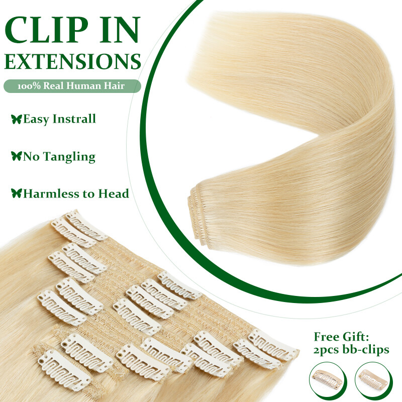 Clip In Extensions 8Pieces BLONDE Remy Human Hair Double/Single Weft Full Head