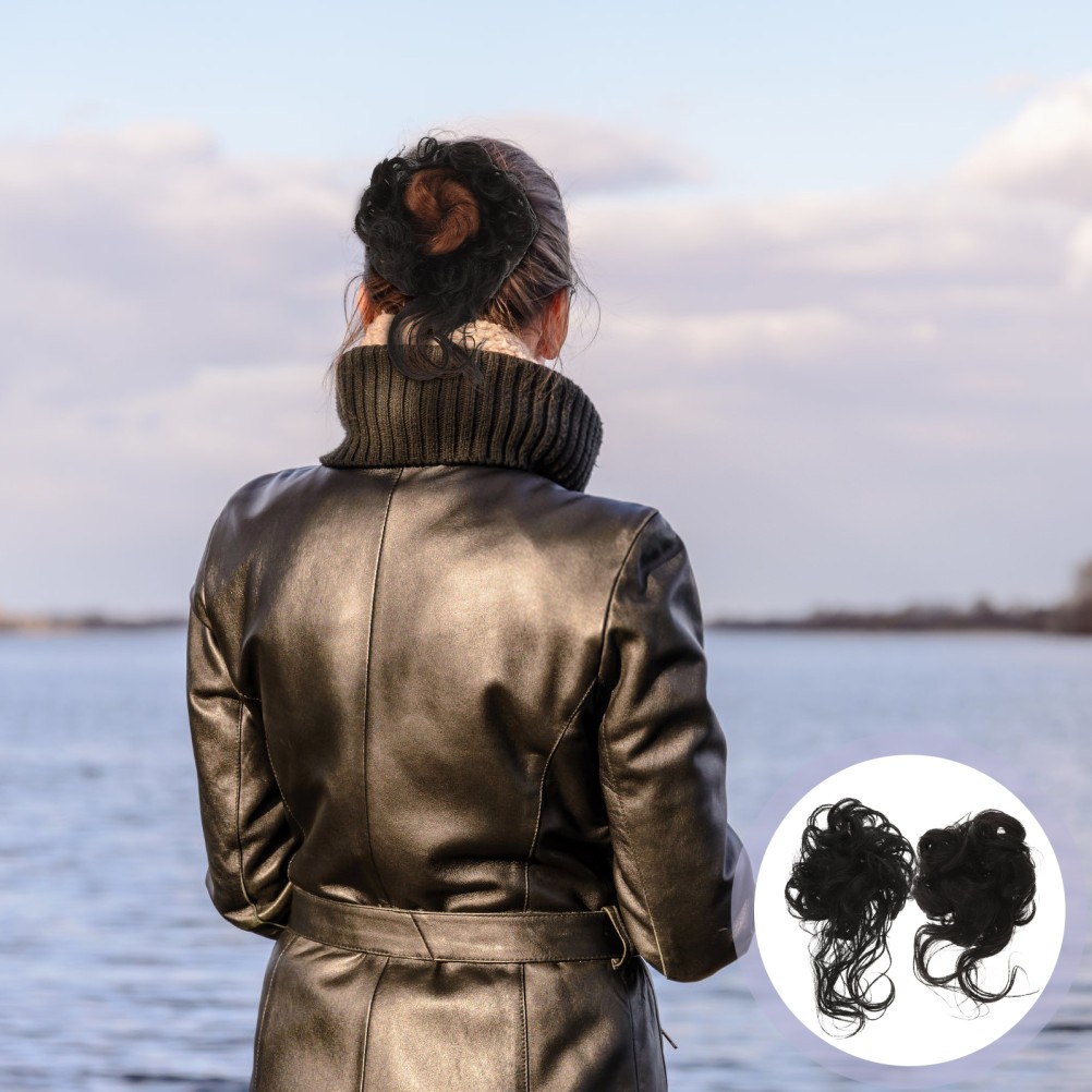 2Pcs Durable Messy Hair Bun Hair Accessory Black High Temperature Silk