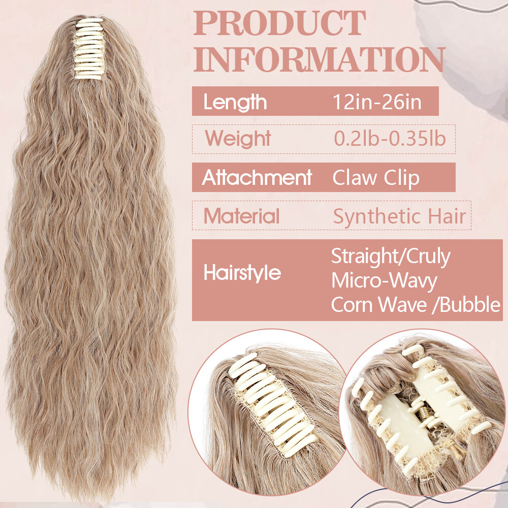 Claw Clip Ponytail Hair Extensions Real As Human Pony Tail Long Wavy Hairpiece