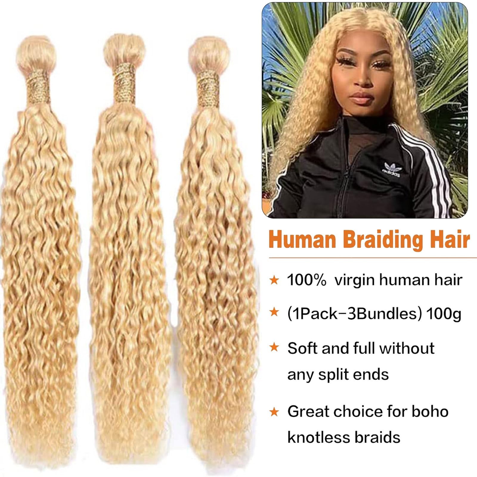 Habiliana 613 Blonde Jerry Curly Human Hair Bundles 12 14 16 Inch