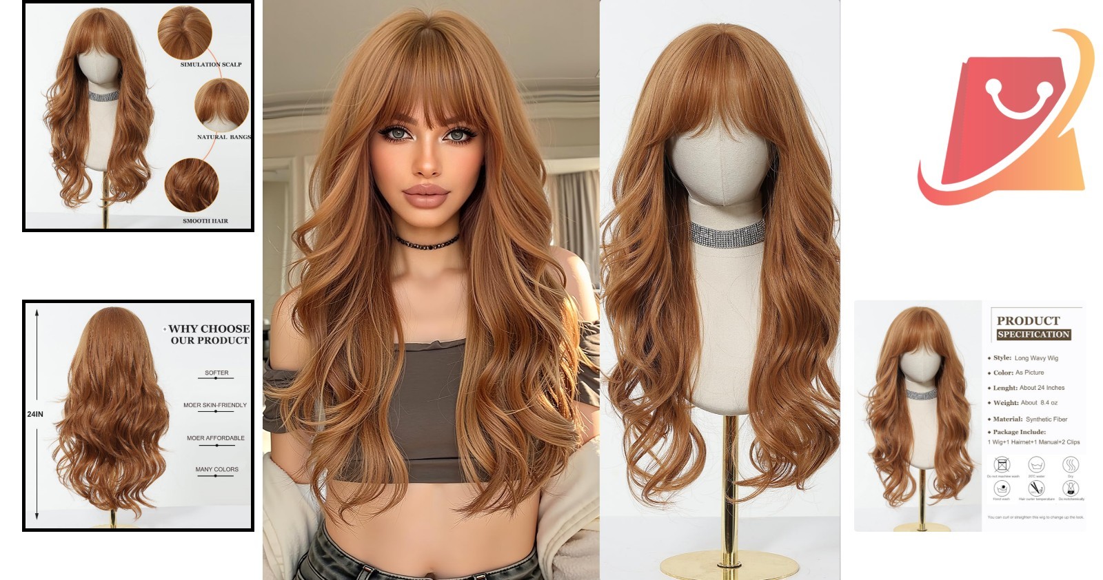 Long Wavy Strawberry Blonde Wig Synthetic Heat Resistant Curly Hair for Women