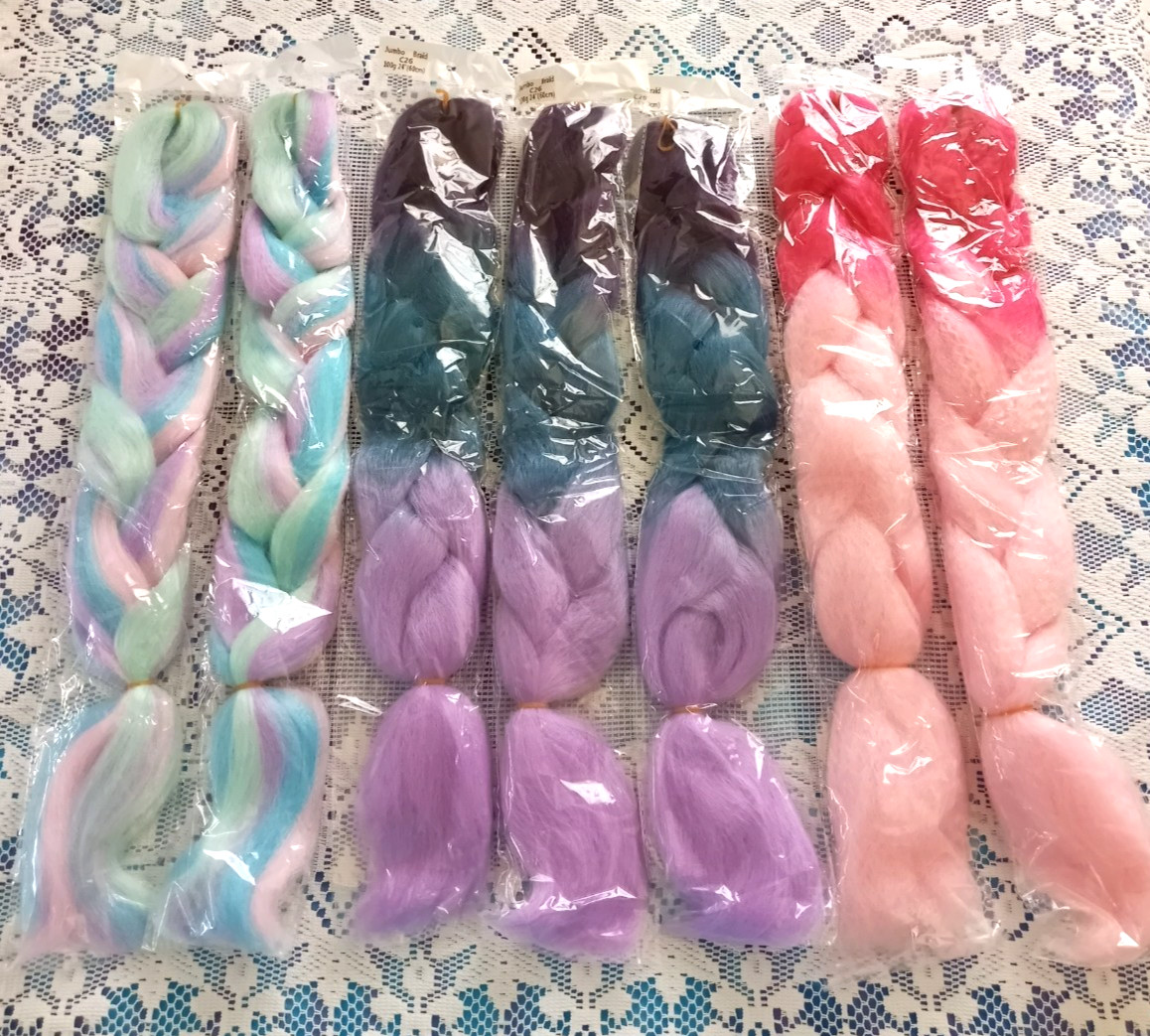 Bacana HAIR EXTENSION Multicolor Ombre BRAID Lot Of 7 PINK Purple BLUE Fast Ship