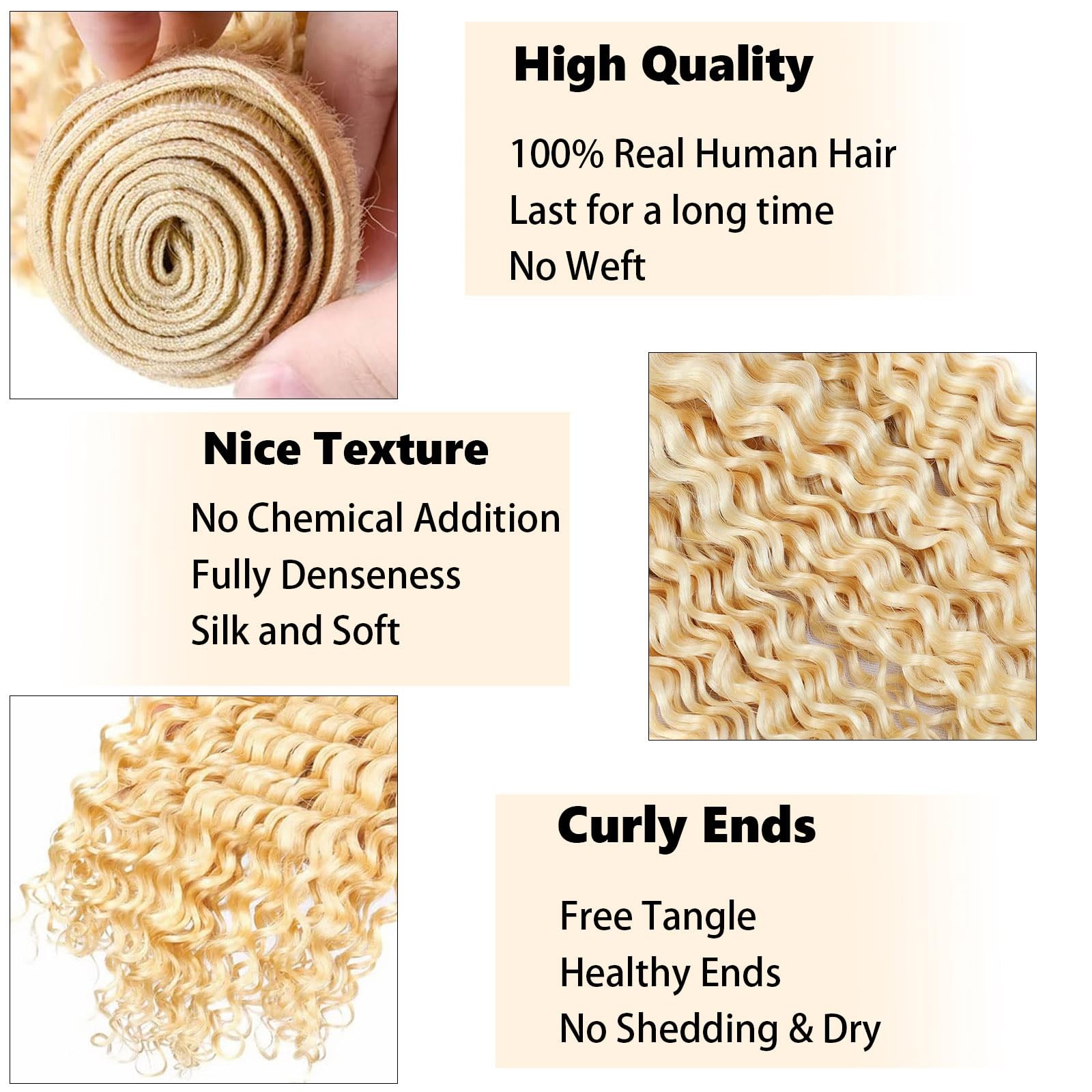 Habiliana 613 Blonde Jerry Curly Human Hair Bundles 12 14 16 Inch