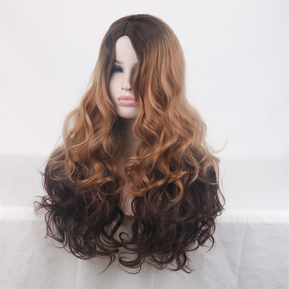 Ombre Brown to Blonde Long Wavy Synthetic Wig for Women Heat Resistant Natural L