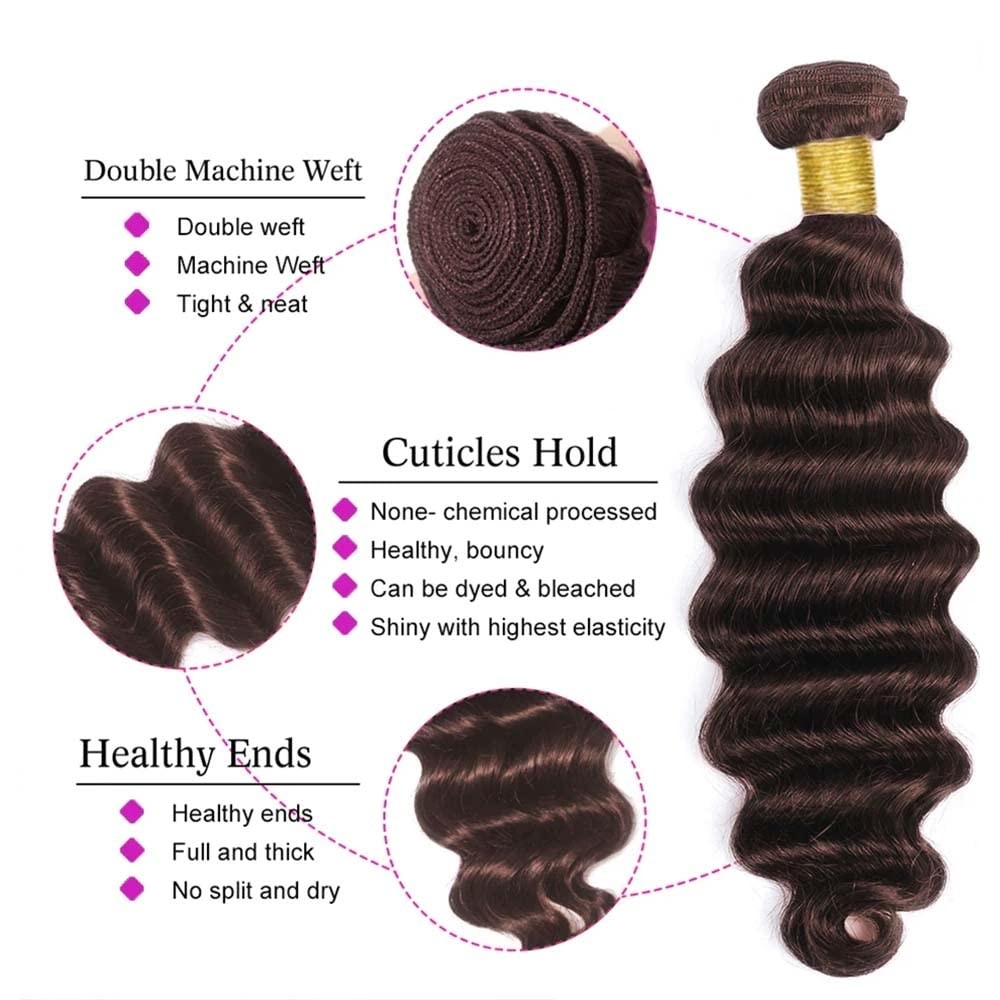 QEUOPE Dark Brown Deep Curly Bundles Color 4 Human Hair Chocolate Brown Deep Wav