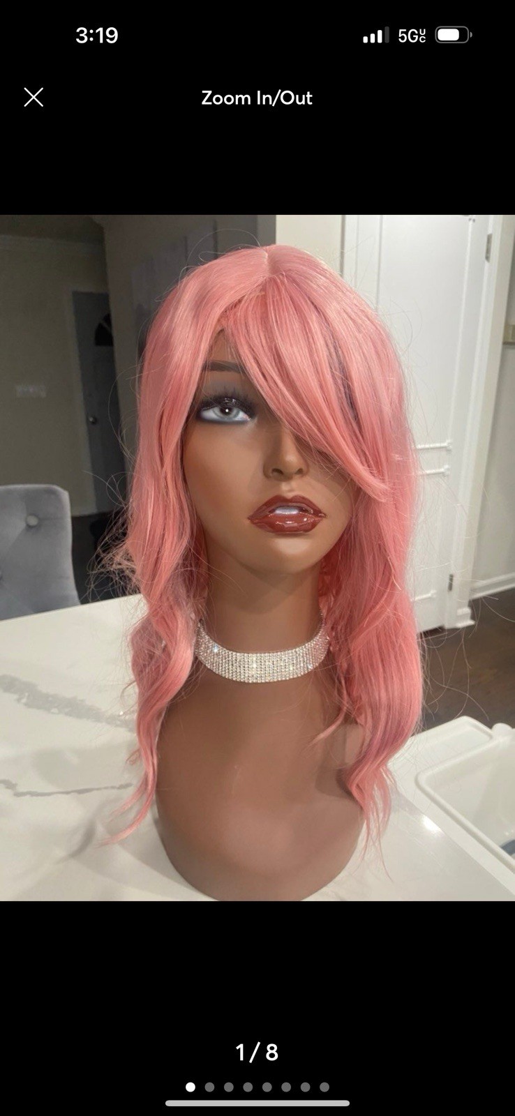 Pink Wavy Synthetic Wig Middle-Part Classic Cap Adjustable Straps for Women