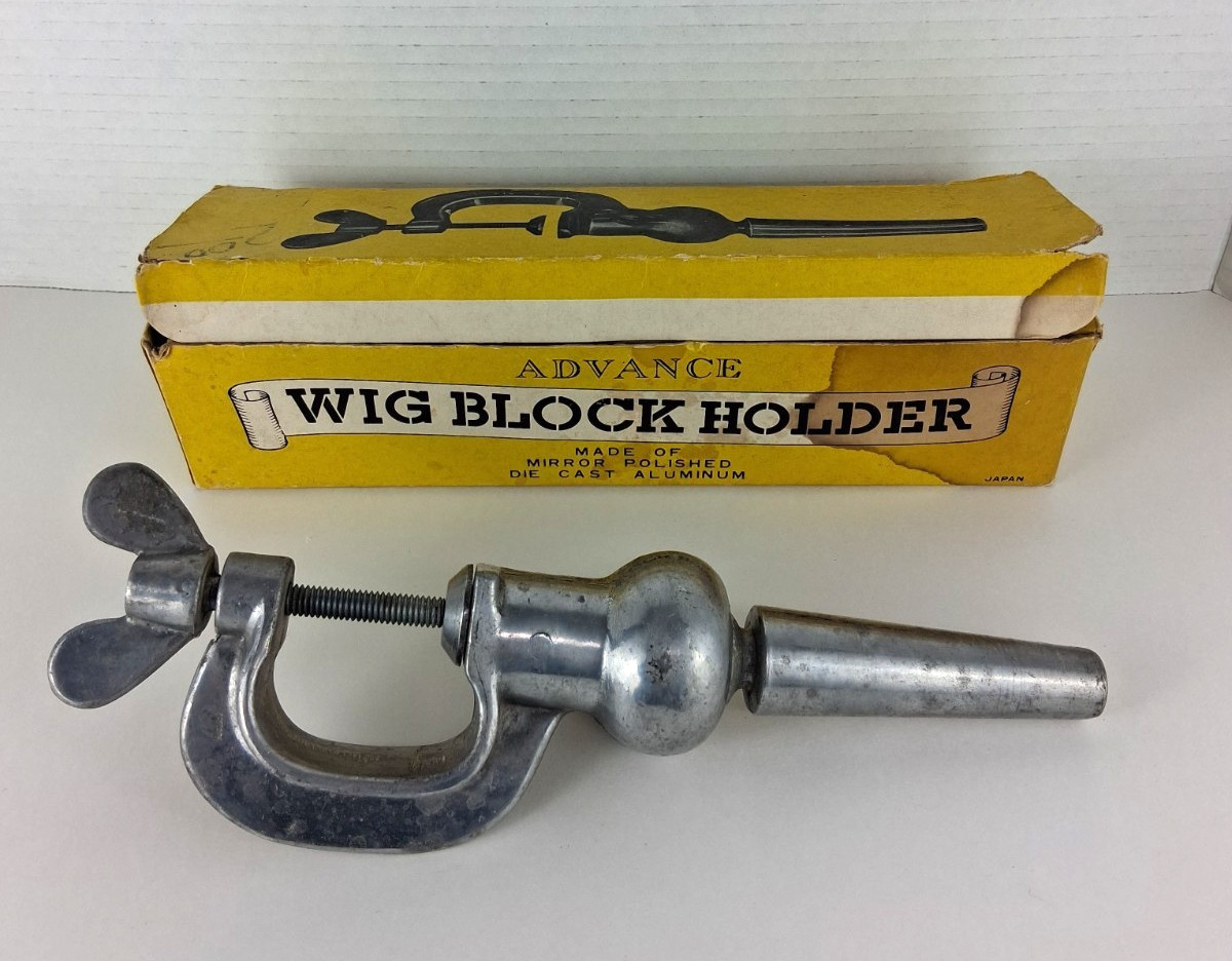 Vintage Advance Wig Block Holder Die Cast Aluminum Metal Mount Clamp
