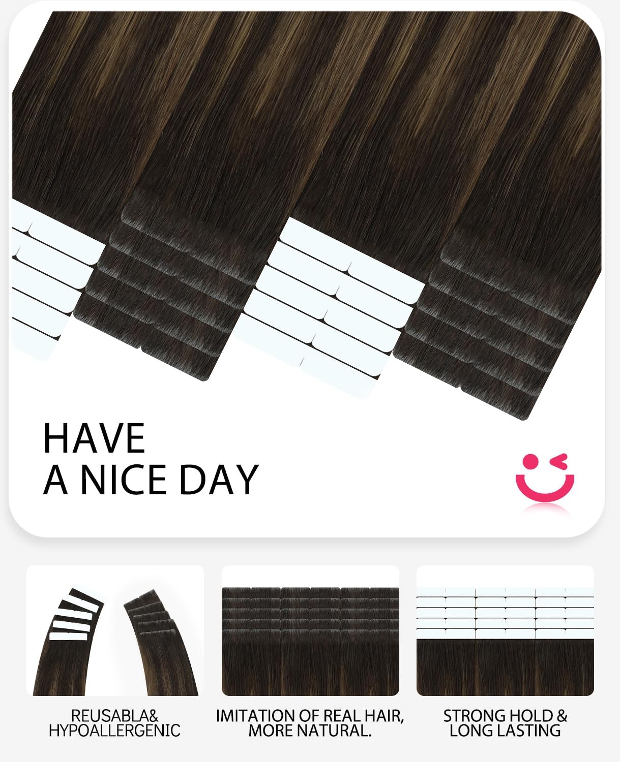 Youngsmile Invisible Tape In Hair Extensions Human Hair 2/6/18 Dark Brown To