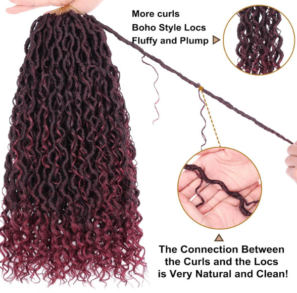 COOKOO Bohemian River Faux Locs Synthetic Braids Hair 18 Inch 8 Packs Burgundy
