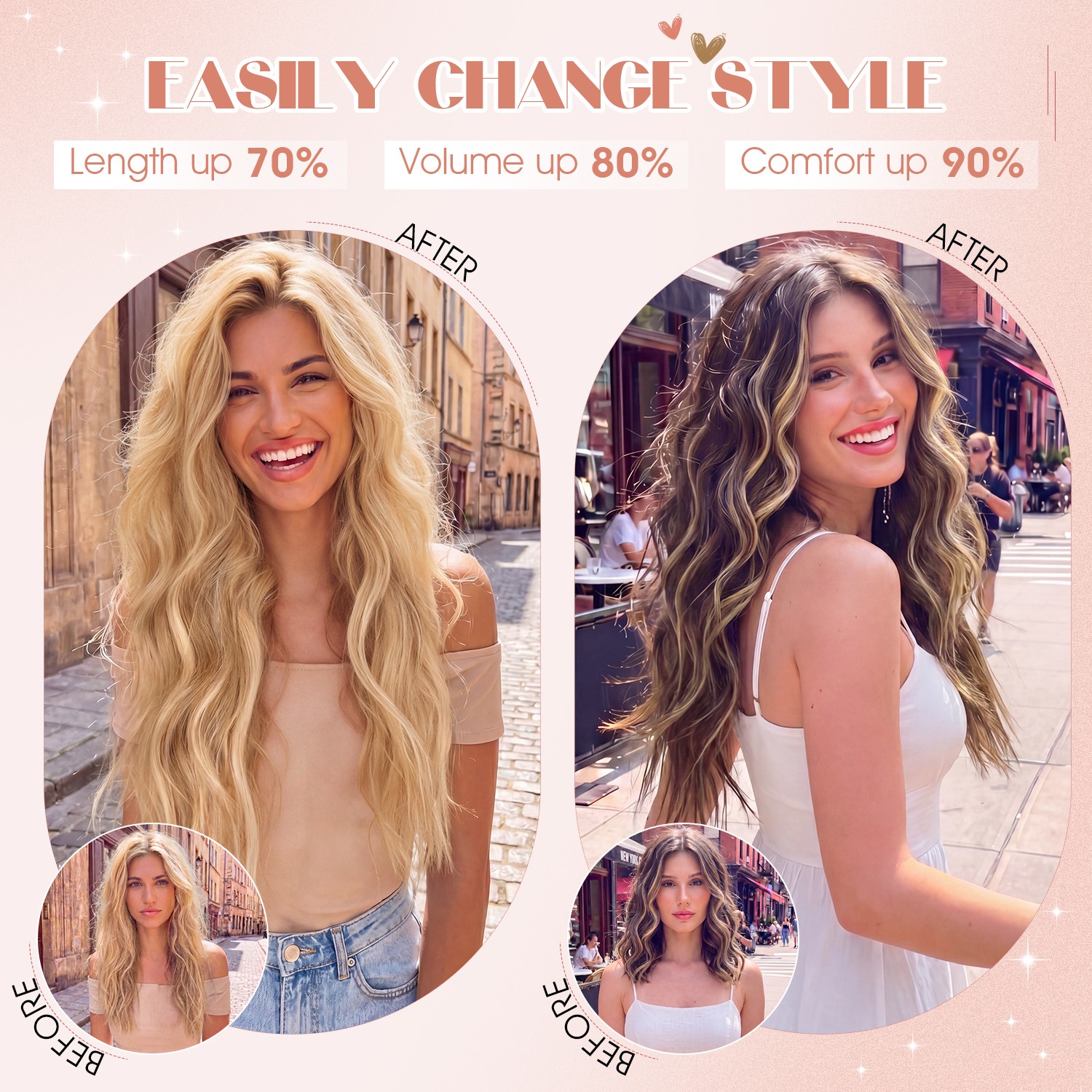 THICK Clip in Hair Extensions 4 Pcs Thick Double Lace Weft Long Wavy Soft Silky
