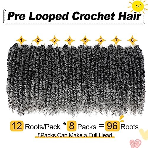 Passion Twist Hair 10 Inch 8 Packs, Pre Twisted 10 Inch (Pack of 8) TGray#