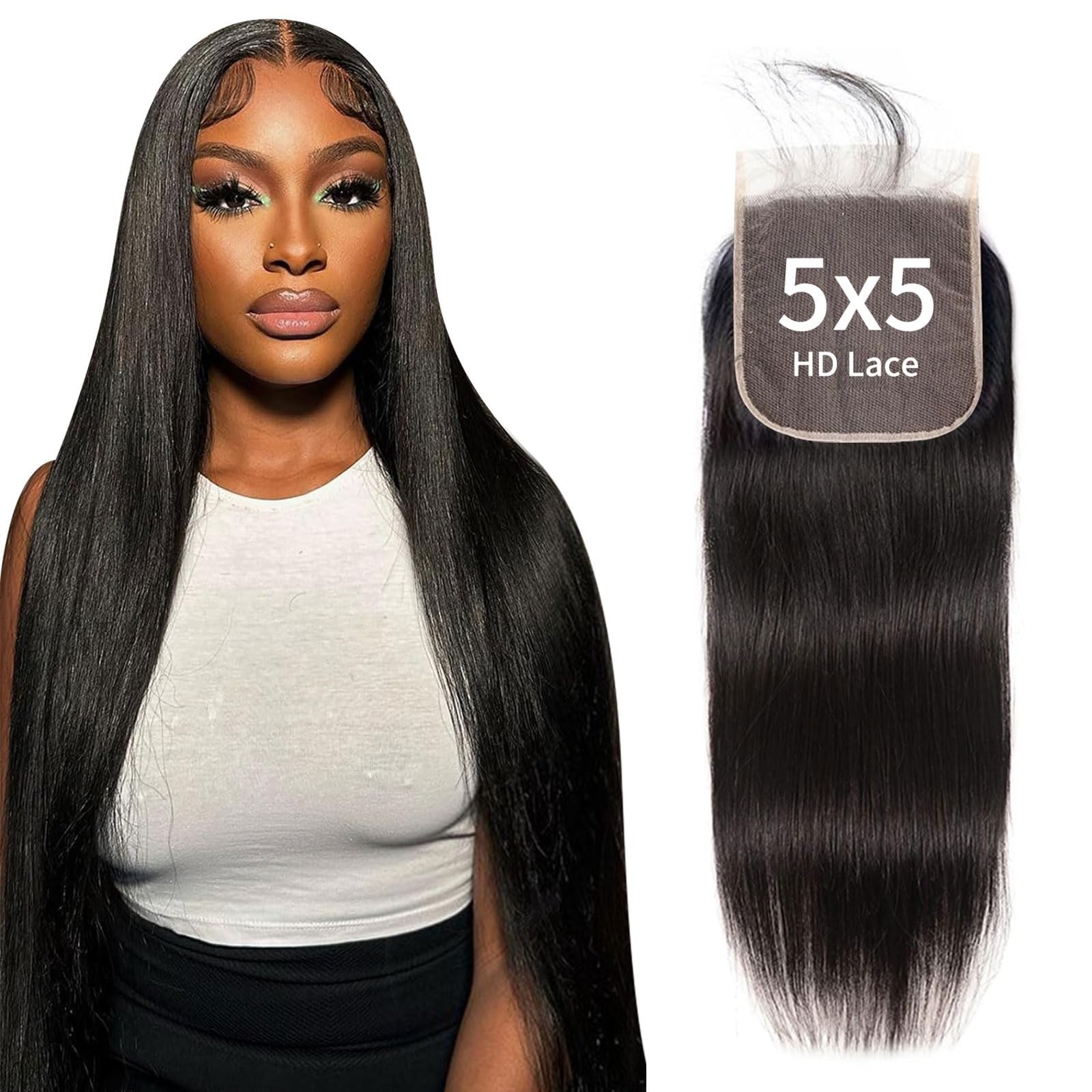 Balorieca 5×5 Body Wave/Straight Lace Closure 100% Virgin Human Hair Extensions
