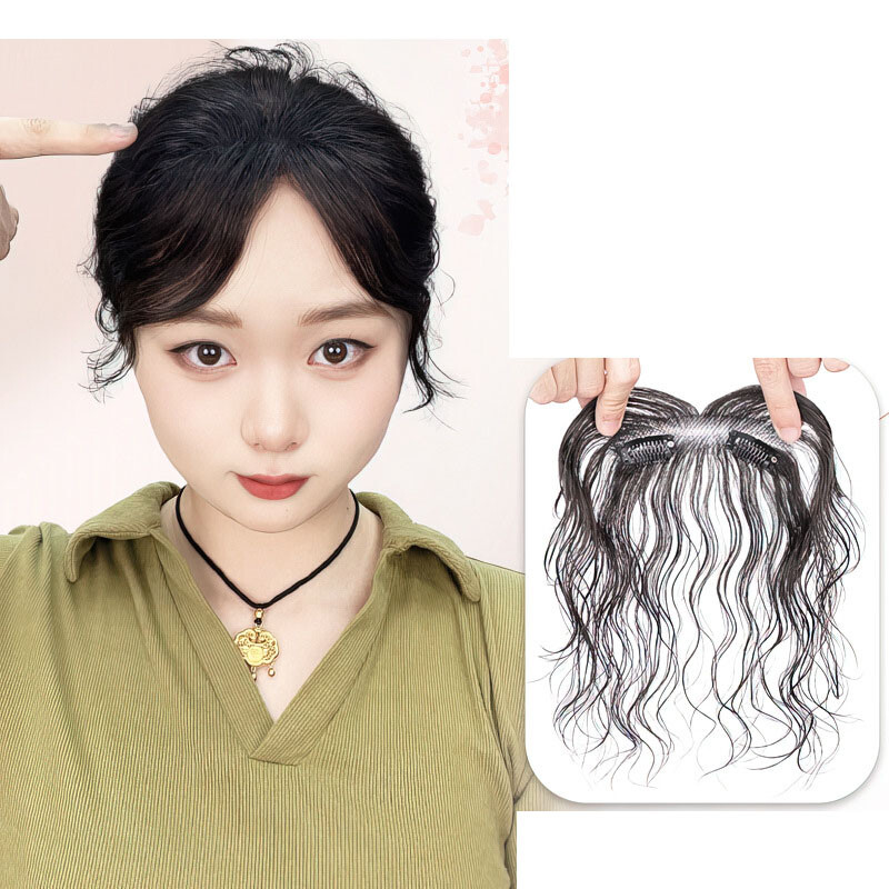 Thin Neat 100% Human Hair Forehead Hairline Wavy Bangs Hairpiece For Women