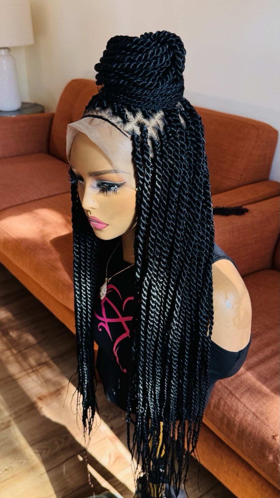 Braided Wig. Knotless Twist Braids. Full Lace with Baby Hair. Black