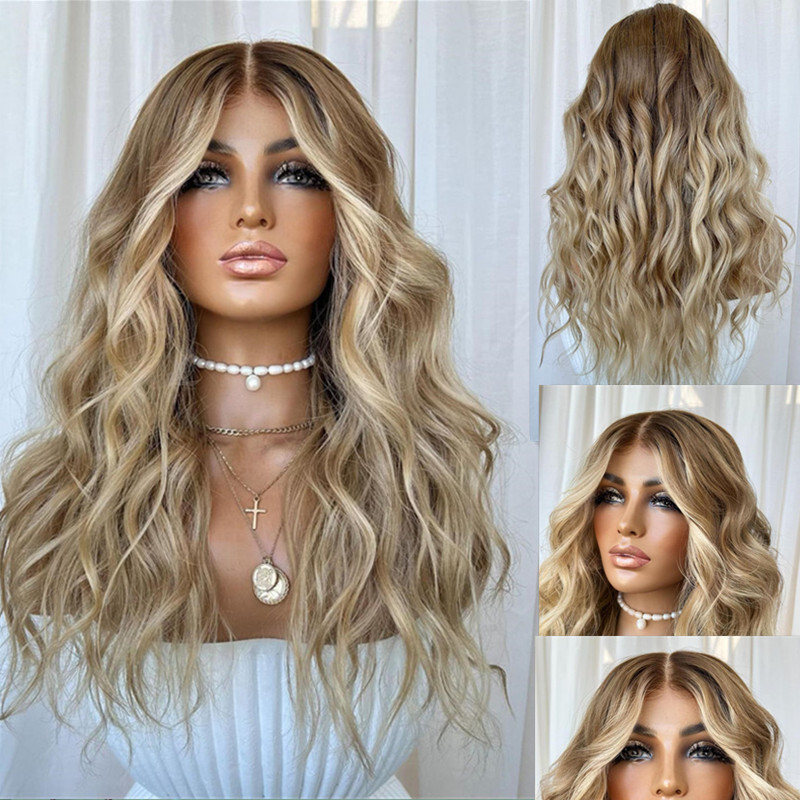 Ombre Brown Honey Blonde Water Wave 13×4 Lace Front Wig Remy Human Hair Wigs