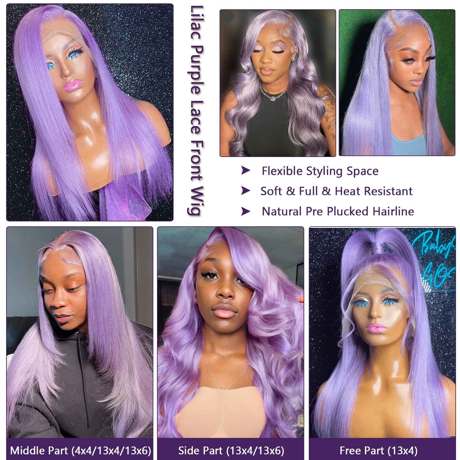 Ubetta Purple Wig Human Hair Lilac Glueless 13X6 Lace Front Wigs Human Hair Pre