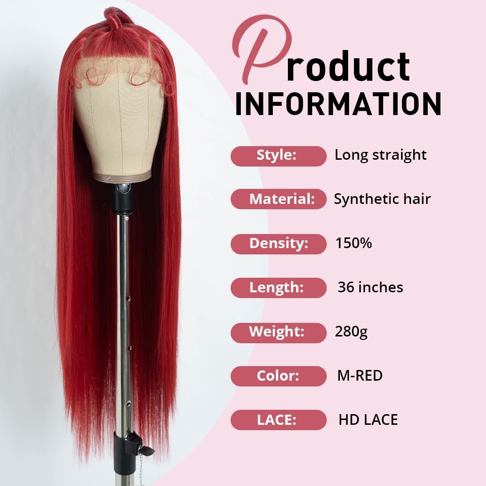 Style Icon 36 Super Long 13X4 Lace Wig Updo Lace Frontal Wigs Part Red Lace