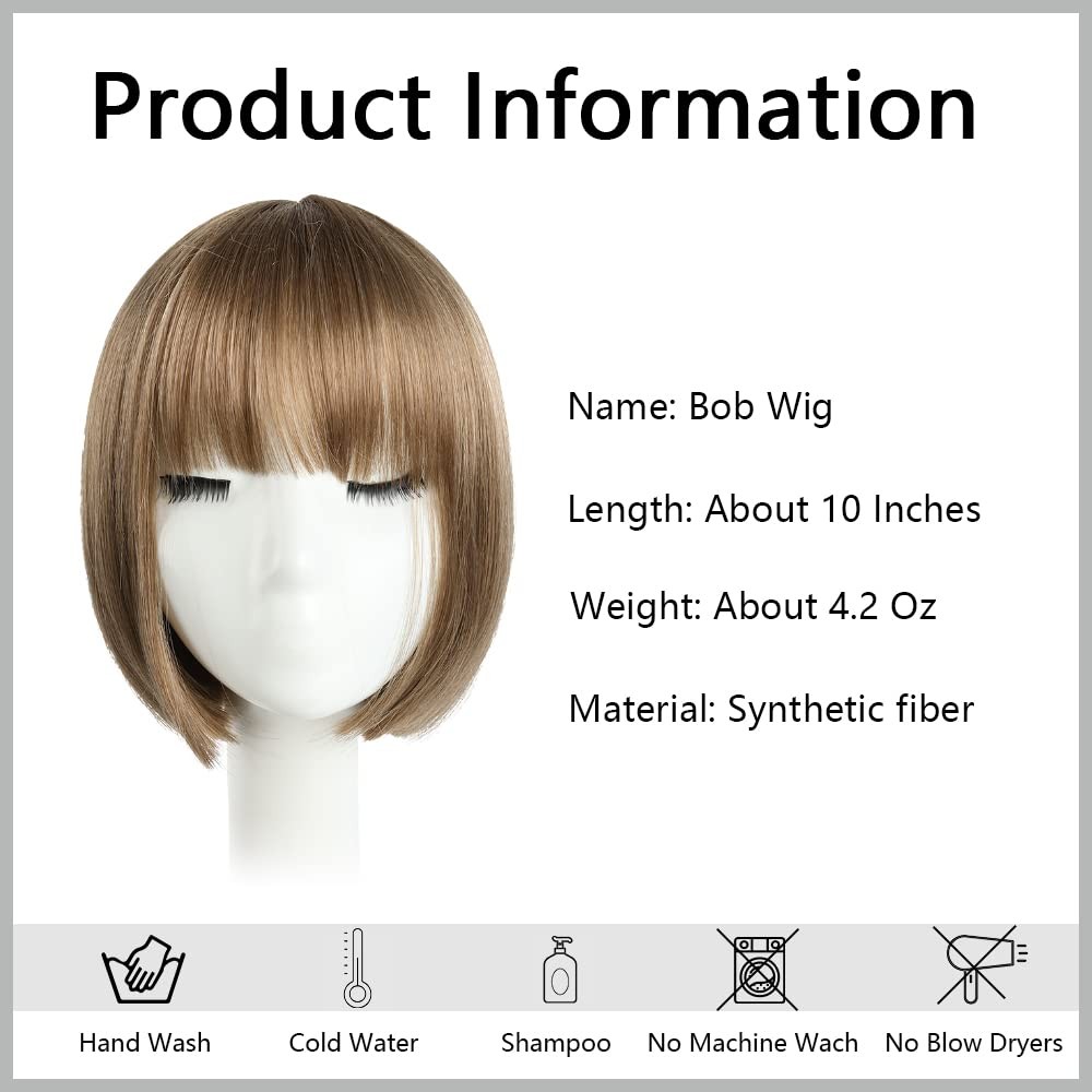 Hspjhtm Bob Wig Blonde Short Wigs Flame Retardant 10 Straight Silky Fluffy