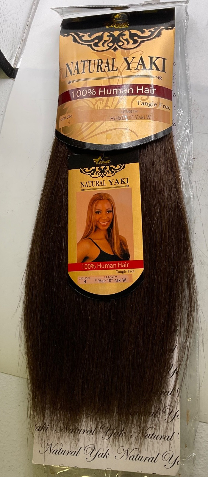 Tina Collection Natural Yaki 100% Human Hair Yaki Length: 10″ Color: 4