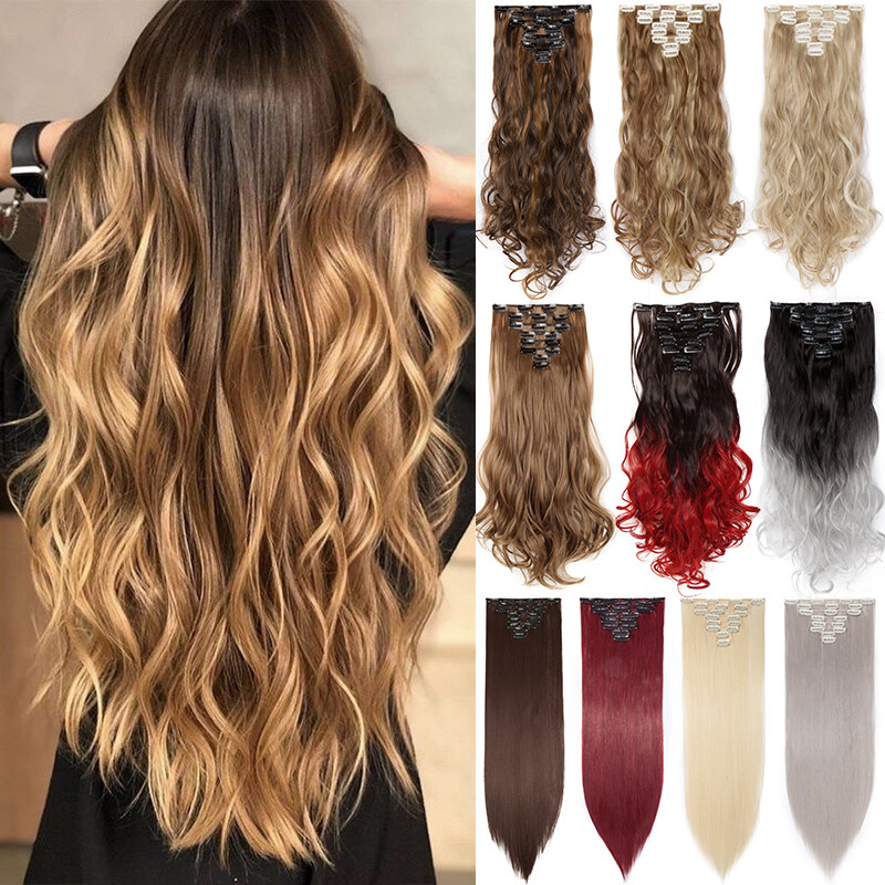 CLEARANCE 8PIECES Clip In 100% Real Hair Extensions Full Head as Human Hair US