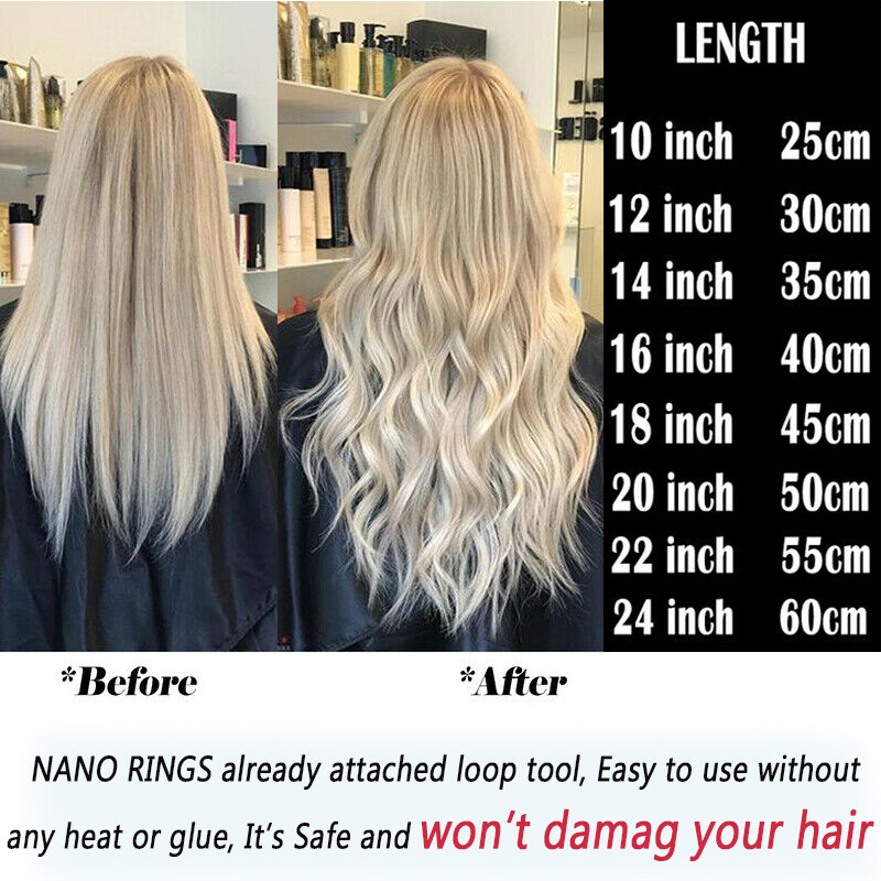 CLEARANCE 100% Remy Human Hair Extensions Nano Ring Loop Micro Bead Hair Thick