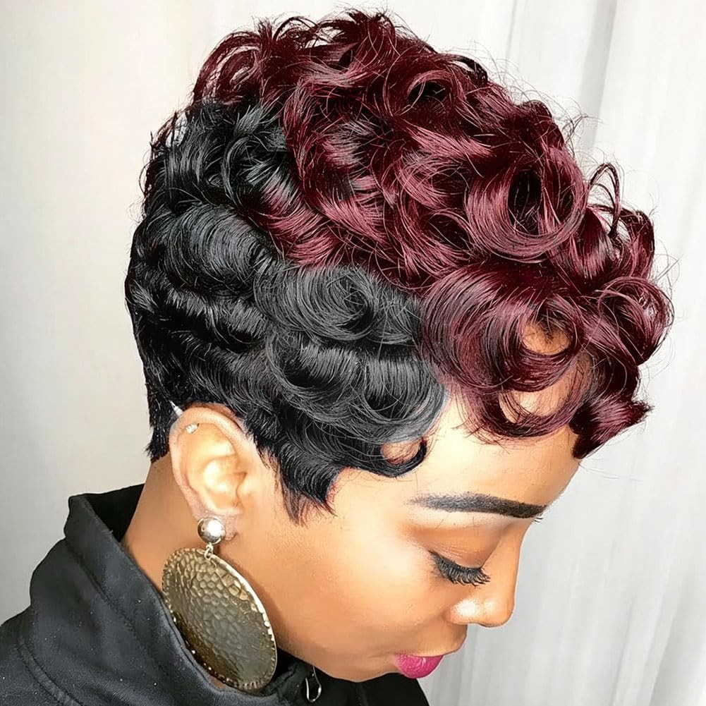 6″ Short Pixie Wigs Black Women Short Black Curly Pixie Synthetic Hair Wigs
