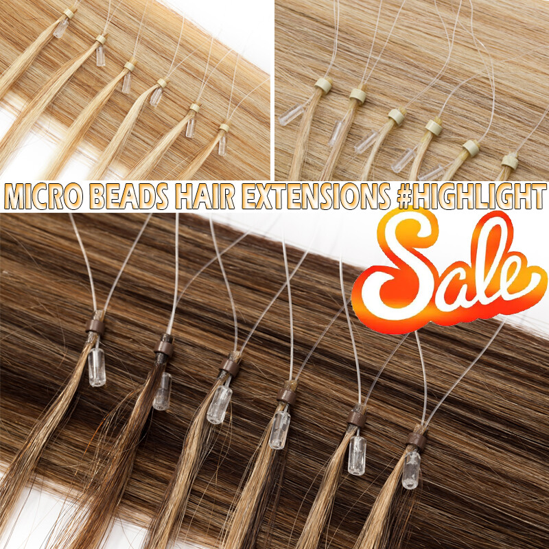 50-200 Stands Thick 100% Remy Human Hair Extensions Micro Loop Ring Beads 0.5g/s