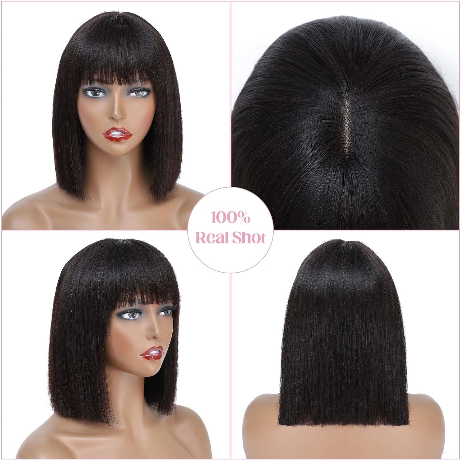 Short Bob Wig Human Hair With Bangs Glueless 2×1 Lace Wig Short Wig For Women