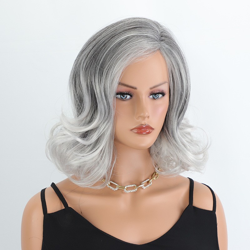 12in Silver Gray Wavy Wig for Women Heat Resistant Synthetic Full Cosplay Party