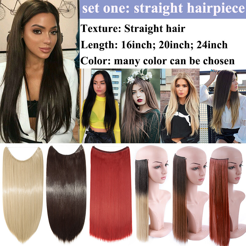 US Long Wire In Hair Extension One Piece Invisible Real Natural Fake Hairpieces