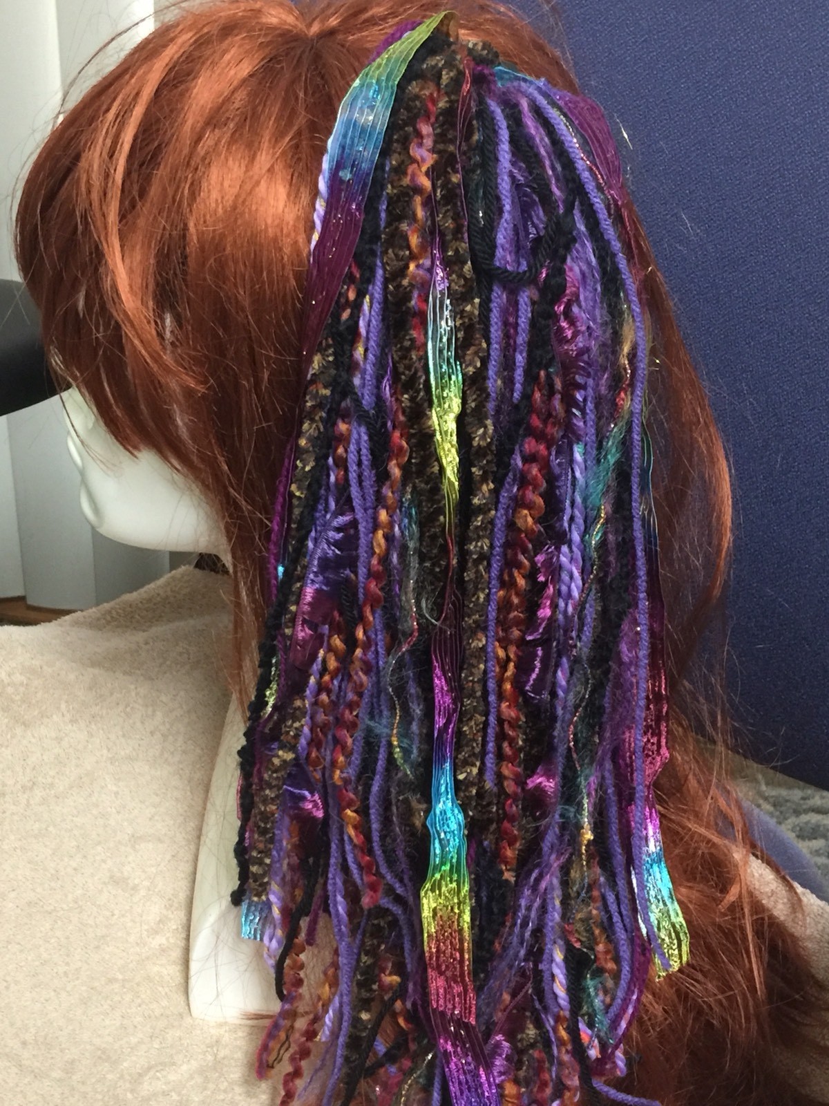 Deep blue / Purple tones – Yarn hair fall / clip for Burning Man or festivals