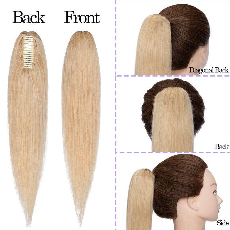 Ponytail Extensions Claw On/Clip In 100% Real Remy Human Straight Long Hair 22IN