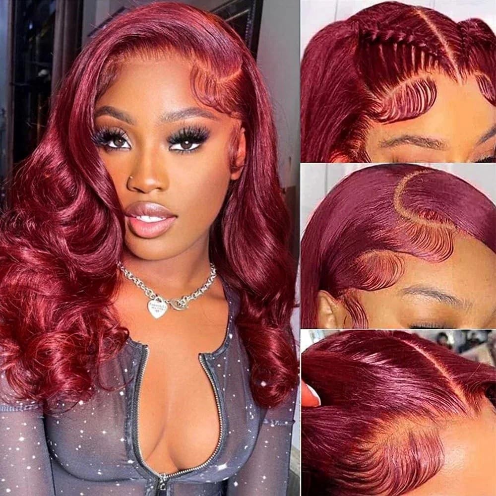 Dolly Pretty 18 Inch 13X6 99J Burgundy Wig Human Hair 200 Density Hd Body Wave