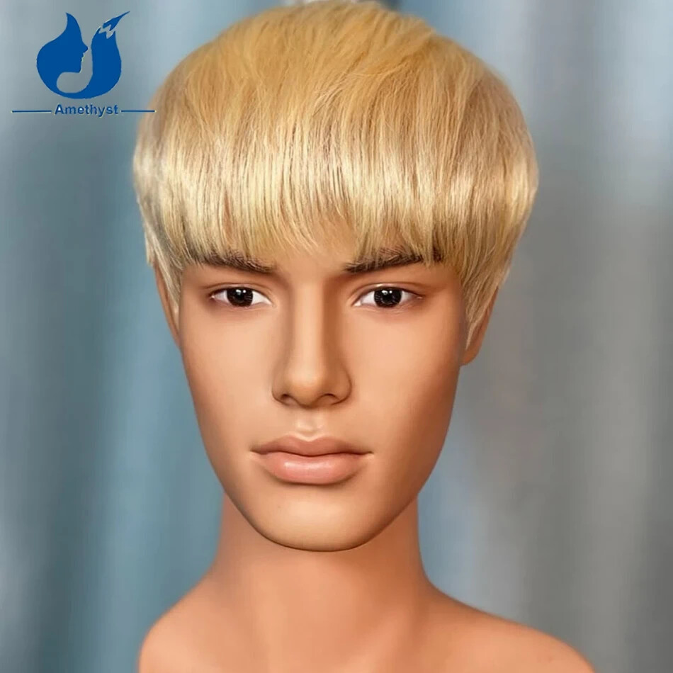 Blonde 613 Short Pixie Cut Full Lace Wig With Bangs Shaved Sides And Sideburns