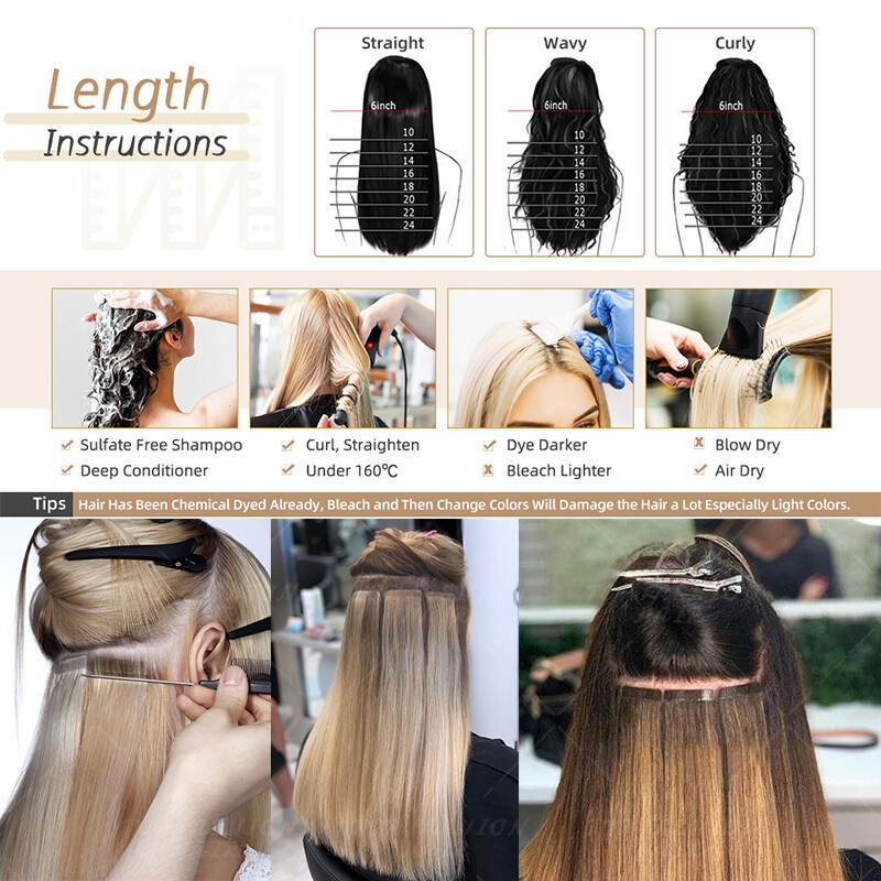 CLEARANCE Tape In Glue 100% Remy Human Hair Extensions Thick Full Head Beeline