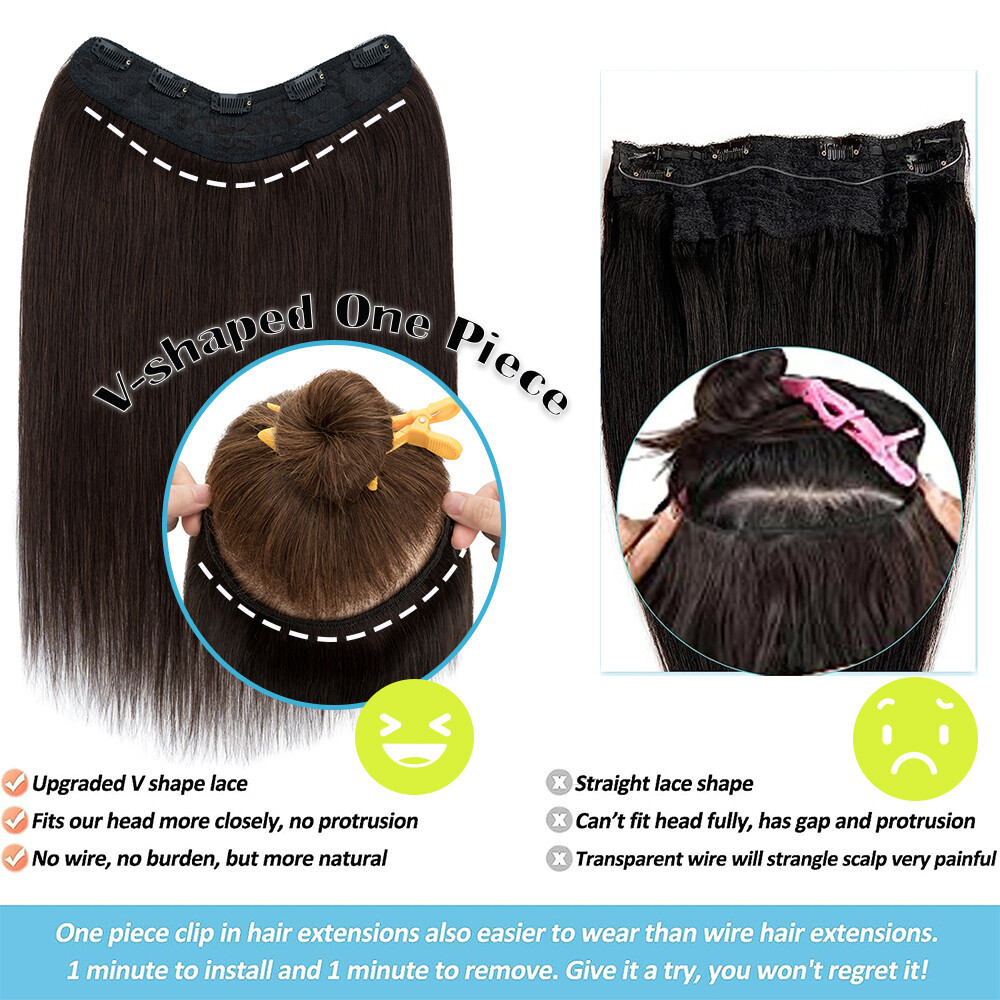 One Piece U-Shape 100% Remy Human Hair Extensions Clip In 3/4 Full Head Weft Icy