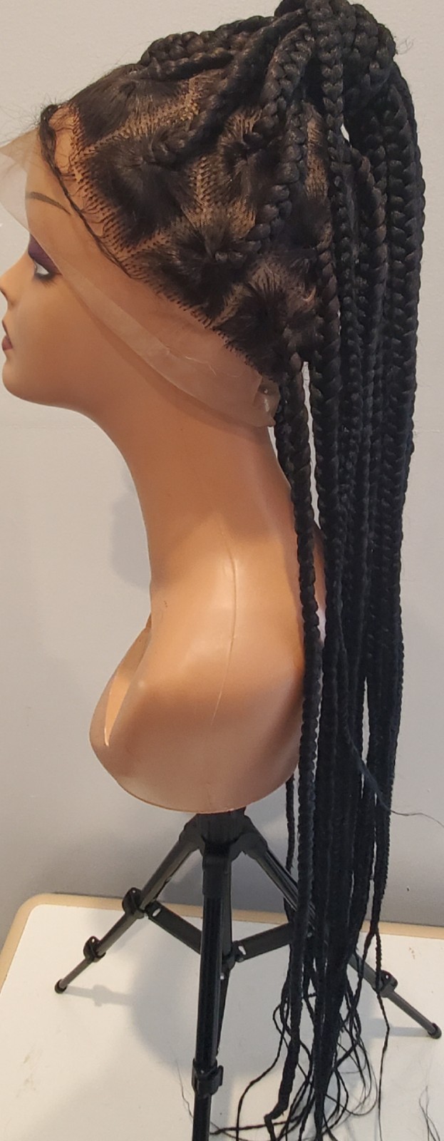 Long Black Braided Wigs Synthetic Heat Safe Lace Front Wigs Glueless For Women