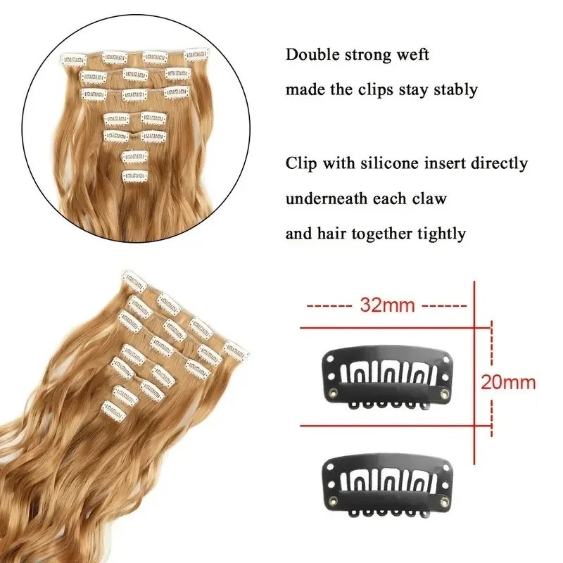 Clip In Hair Extensions 7PCS 22″ Long Curly Wavy Synthetic Hair Full Head