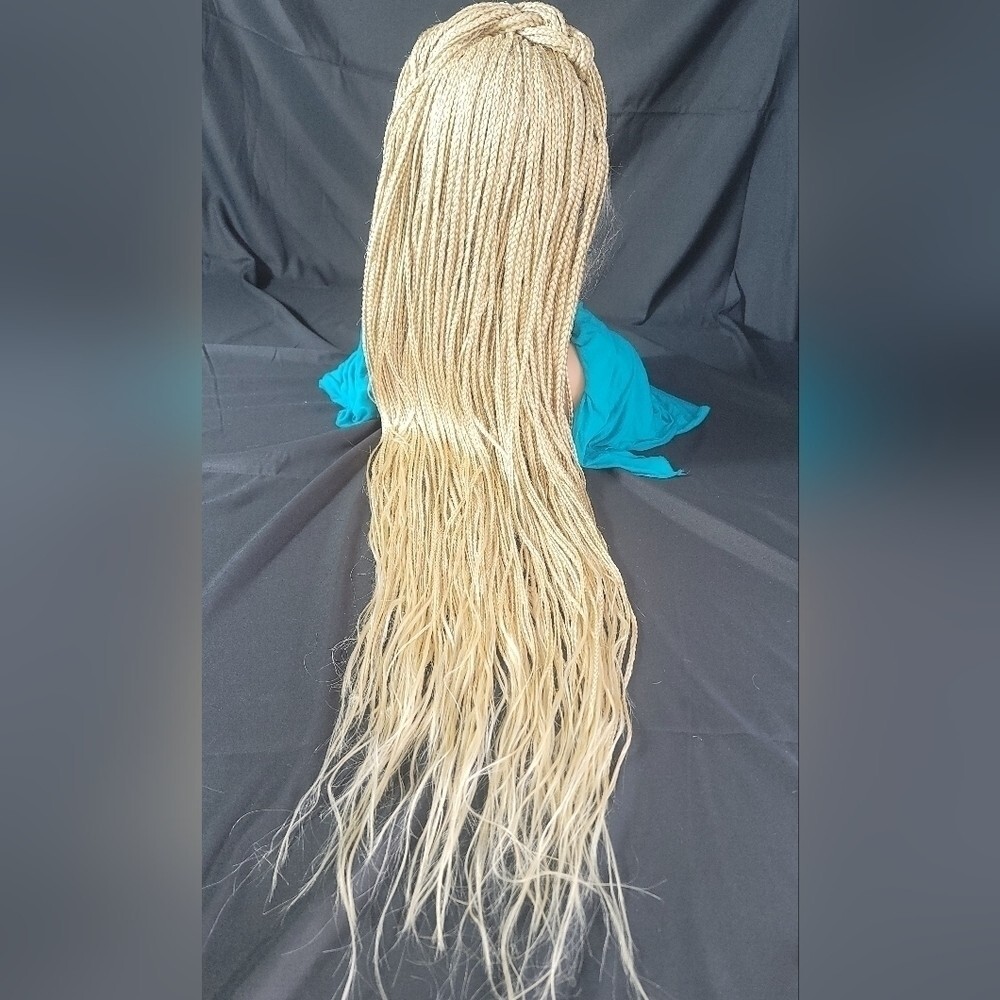 Braided Wig Full Lace 32″ Blonde Ombre Micro Braids Glueless Handmade NWT Long